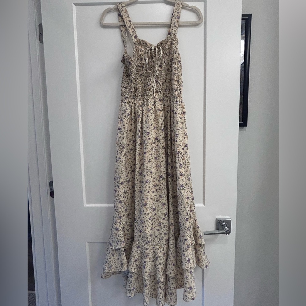 Grace Karin Cream Floral Maxi Dress with Purple & Orange Accents